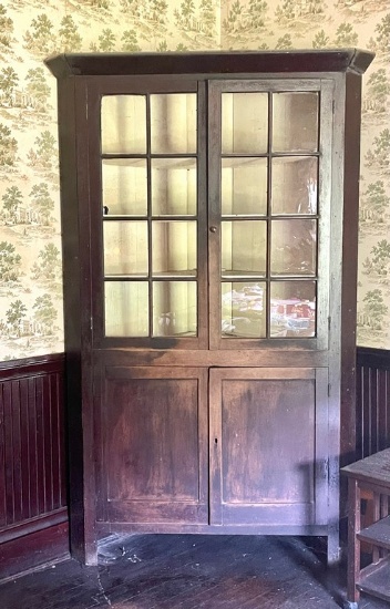 1800's Cherry 16 Pane Antique NC Corner Cabinet