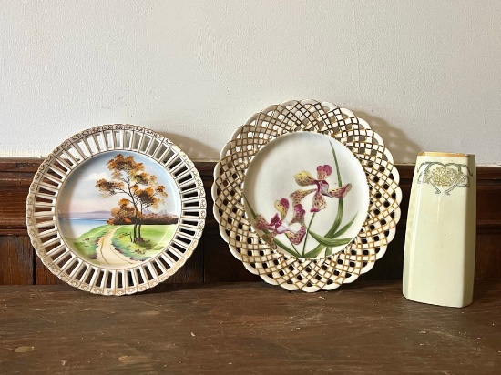 Tray Lot Porcelain Plates  & Vase