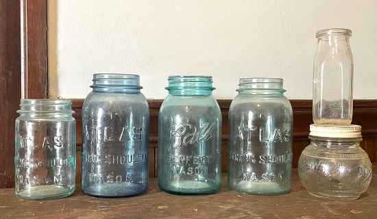Lot Of Blue Glass Jars
