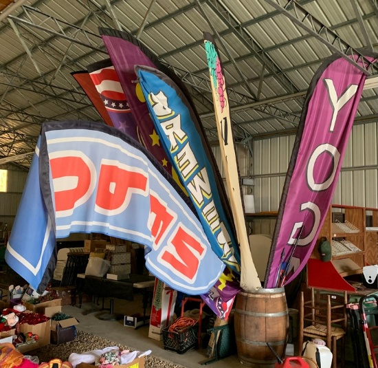 Wine Barrel With Giant Flags & Metal Holders