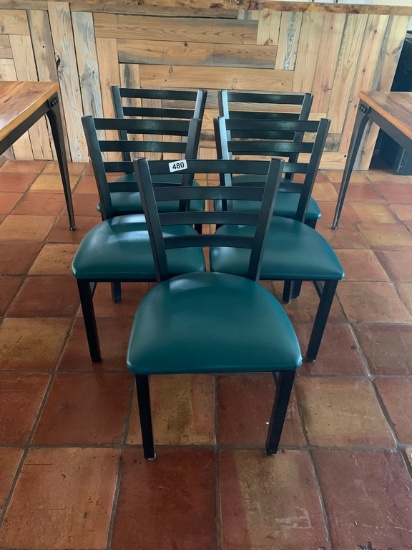 Lot Of 5 Black Metal Ladder Back Side Chairs