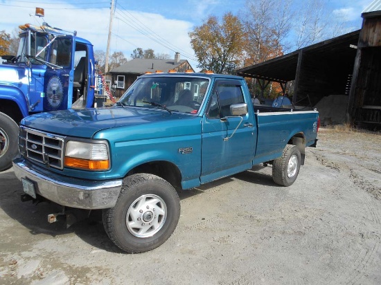 1996 FORD F250 4 X 4, HAS DUMP BODY & 8' 6" FISHER MINUTE MOUNT PLOW, VIN: 2FTHF26H7TCCA06756