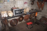 MICROWAVE & CONTENTS ATOP OF BENCH