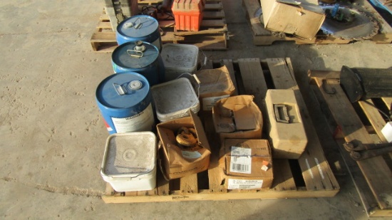PALLET OF BOLTS, CHAIN, PINS & TANNER GAS