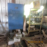 BLUE ELECTRICAL BOX, BOXES OF NAILS, METAL RACK & CONTENTS
