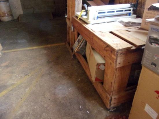 WOODEN TABLE ON CASTERS