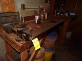 TABLE W/VISE & CONTENTS