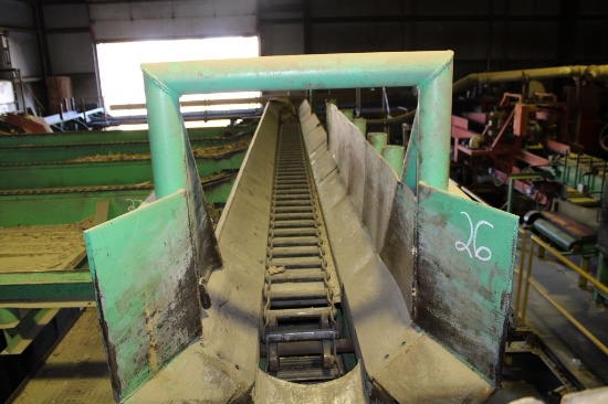 20' LOG TROUGH CONVEYOR W/110 LADDERBACK CHAIN SET OF 4 ARM LH HYD KICKERS, HYD DRIVE