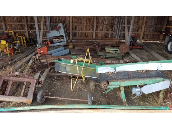 (2) CONVEYORS, (2) SAW UNITS, SAWYER BOOTH, (11) PIECES OF STEEL & MISC