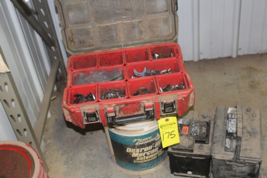 PLASTIC BOX W/ USED F8 HOLDERS & (2) BATTERIES