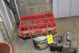 PLASTIC BOX W/ USED F8 HOLDERS & (2) BATTERIES