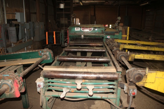 Crosby Size 42 Edger, 75hp Motor, 3 Moveable Saws, s/n 73010 w/ 26 in x 11 ft Waste Belt Conveyor w/