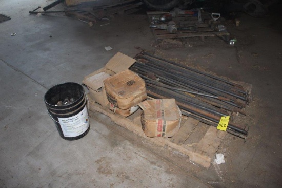 Pallet w/ (4) Boxes of 1in Flat Washers, (1) Bucket of 1in  Nuts, and 1in Bolts