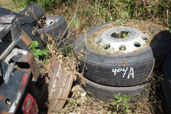 (2) Aluminum Truck Rims w/Tires (4) Steel Truck Rim Tires