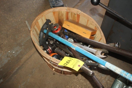 Basket w/Assortment of Tools-including Ridgid Pipe Threader