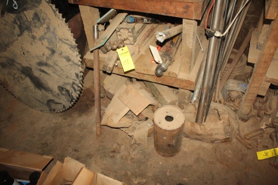 Hyd Cylinders, Steel Rods- Keyed Shaft & Remaining Items on Small Wooden Be