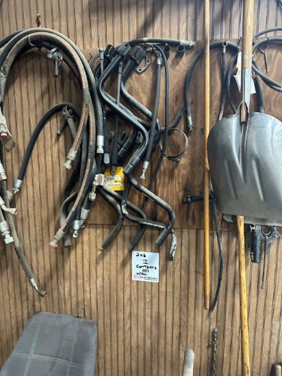 Cntents on Wall has Marked Belts, Hyd Hose, & Related Items