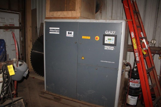 Atlas Copco 50hp Rotary Screw Air Compressor, Mdl GA37, S/N AII-384635