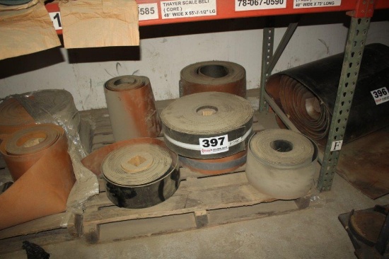 Pallet w/Conveyor Belting (3) Rolls of 6", (1) 8" , (1) 13"