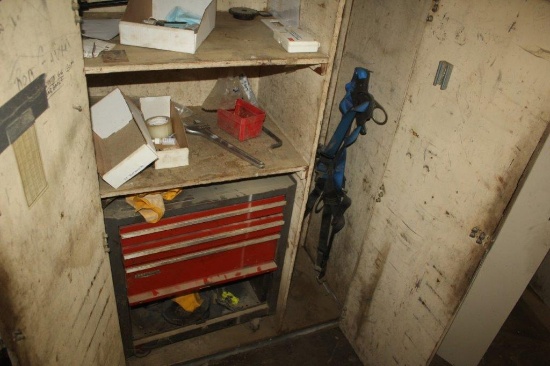 (2) Wooden Lockers w/Contents, (1) Craftman Tool Chest