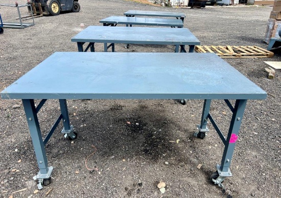 (4) 5' x 30" Rolling Table (Collapsible, Height Adjustable, Uline), Located