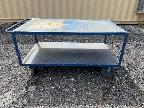 5 'x 34" Rolling Metal Table with 2 Decks and a Handle, Located at: 6 Hwy 2