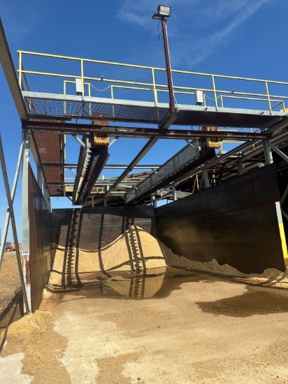 Dual 40ft Overhead Trailer Loading System, Currently Setup As Load Out Bin With Steel Plate Side Wal