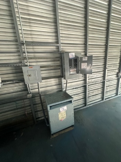 Cutler Hammer 25 KVA Transformer with 3 Phase and Single Phase Breaker Panels. Located at 3360 Cansl