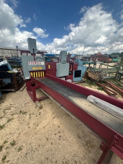 Cornell Slab Saw with 42inch Saw Blade, 24inch x 19ft Belt Infeed and On Board Hydraulics. Located a
