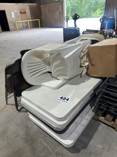 (7) 8ft Liftime Tables, (18) Plastic Chairs, Approx (6) Folding Chairs. Located at 2898 Crestridge R