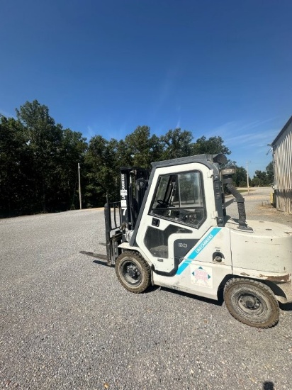 Unicarrier 60 6000 Lb Forklift Mdl FHD30T5V, All Weather Cab, Solid Tires, 3 Stage Mast, 48inch Fork