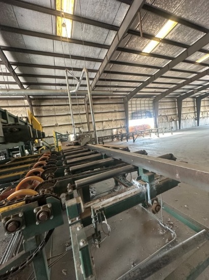 K.A.R.S. Ripsaw Infeed System with 5ft x 14ft Powered Rollcase with Moving Fence, 12ft x 15ft Live D