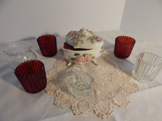 Dollie, voltiv candle holders and rose glassware
