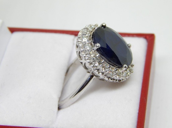 14K WHITE GOLD SAPPHIRE AND DIAMOND RING