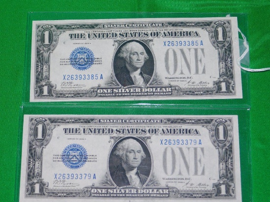 2- 1928 A $1 SILVER CERTIFICATES