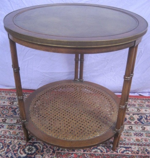 VINTAGE ROUND LEATHER TOP END TABLE