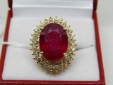 14K YELLOW GOLD RUBY AND DIAMOND RING