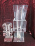 2 MATCHING SIGNED LUCITE VASES