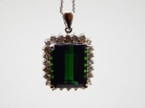 14K WG GREEN TOURMALINE & DIAMOND NECKLACE