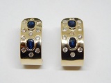 14K YELLOW GOLD SAPPHIRE AND DIAMOND EARRINGS