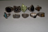 10 STERLING SILVER RINGS WITH STONES