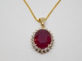 14K YELLOW GOLD RUBY AND DIAMOND PENDANT