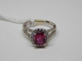 14K WHITE GOLD RUBELITE AND DIAMOND RING