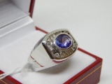 14K WHITE GOLD TANZANITE AND DIAMOND RING