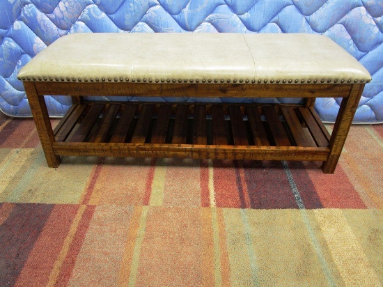 LEATHER AND  WOOD BED BENCH