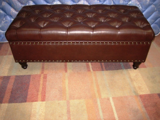 BROWN LEATHER STORAGE CHEST