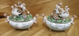 2 ITALIAN PORCELAIN BOATS WITH SWANS