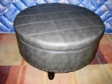 ROUND GREY LEATHER STOOL