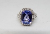 14KT WHITE GOLD DIAMOND AND TANZANITE RING