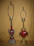 PAIR OF RED PORCELAIN LAMPS